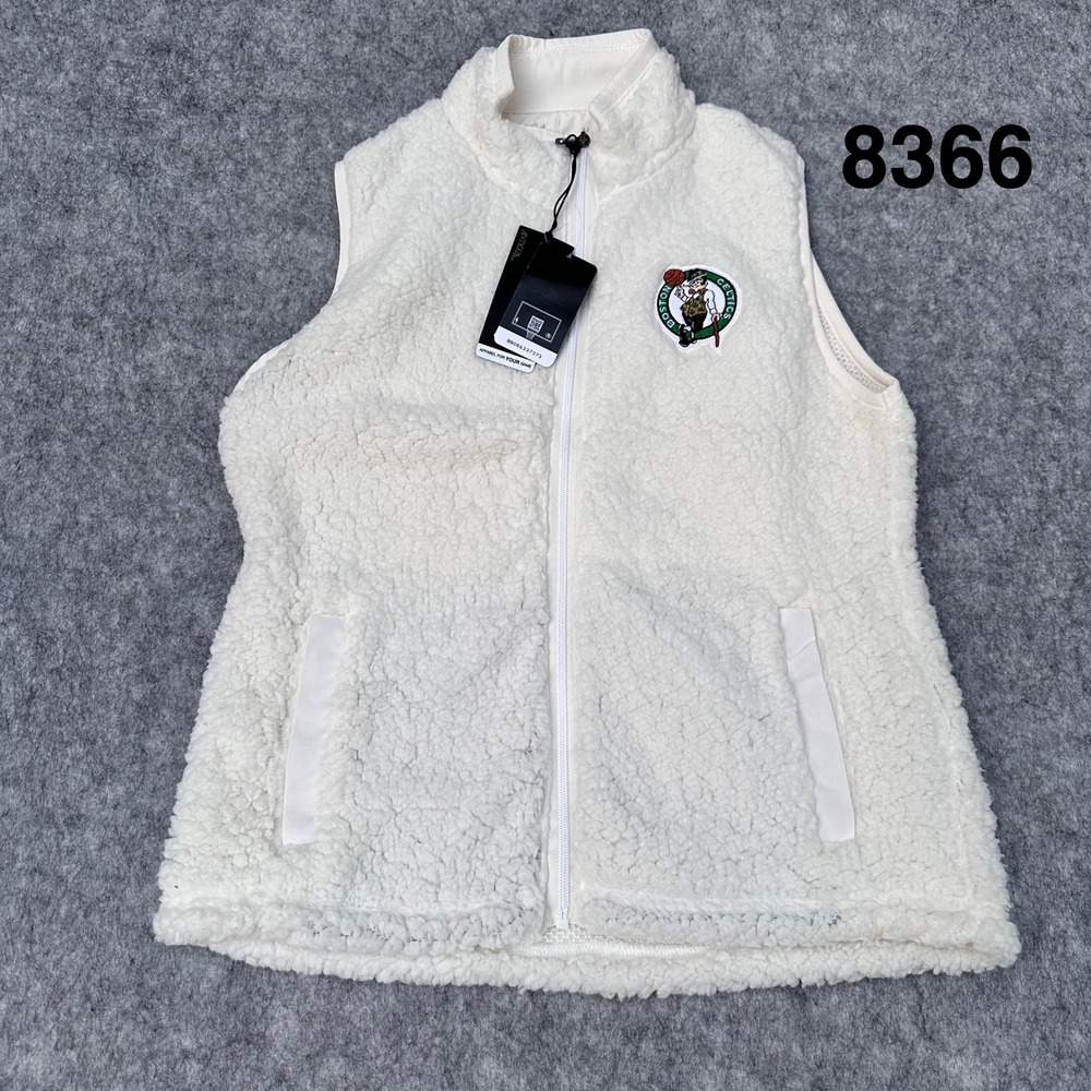 Boston Celtics Grace Sherpa Vest Ivory NBA Full Zip Medium Fan Gear New with tag